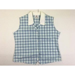 Cape Cod Shirt Womens 18 Light Blue White Button Up Sleeveless Collared Top